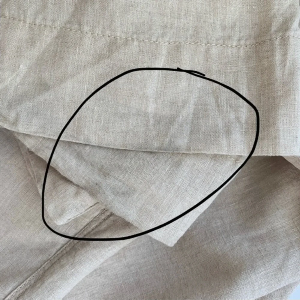 Lord & Taylor 100% linen tan ecru wide leg loose fit long khaki tie waist pants - Picture 5 of 8